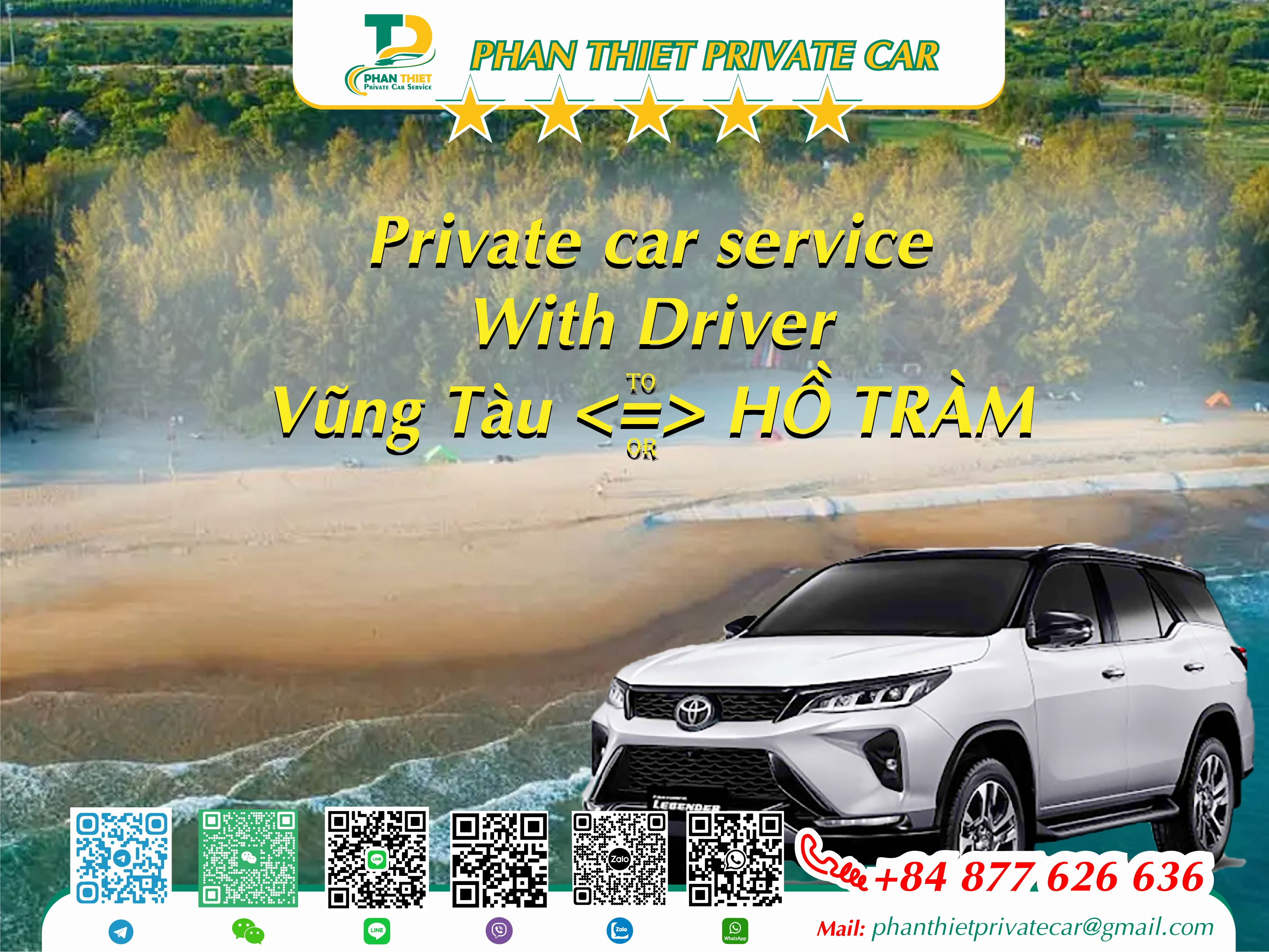 Private Car From Vung Tau <=> Ho Tram (private car with driver)